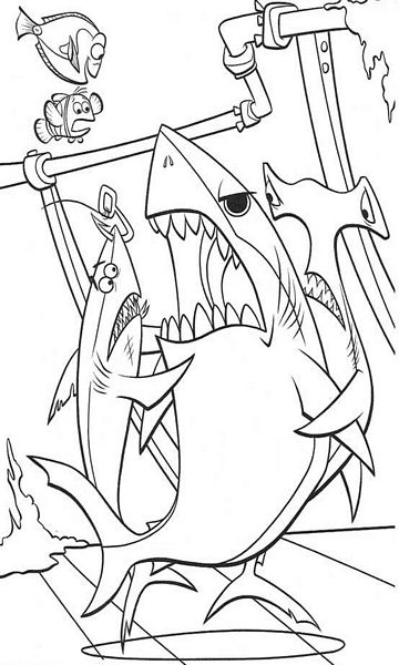 kolorowanka rekiny z bajki Gdzie jest Nemo malowanka do wydruku i do pokolorowania obrazek nr 8